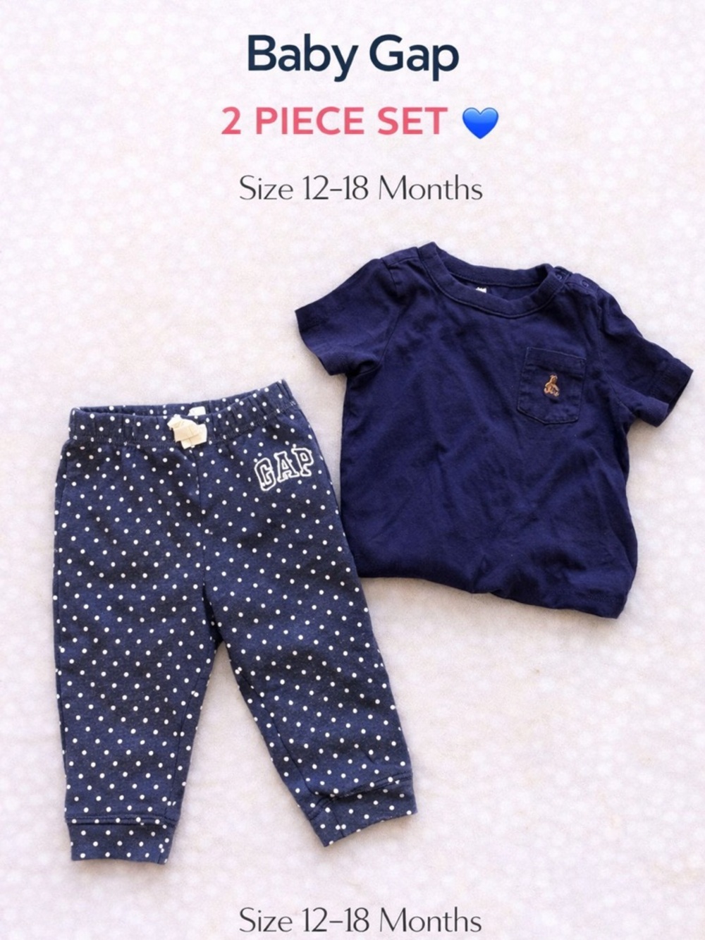 Baby Gap 2-Piece Outfit Set (12–18 Months) | Navy Tee + Polka Dot Joggers